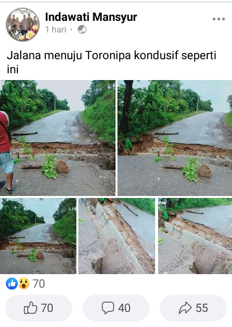Viral! Beredar di Medsos Foto Jalan Longsor di Toronipa