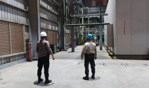 Ditpamobvit Polda Banten Lakukan Pengamanan dan Imbauan Prokes di PT. Krakatau Daya Listrik