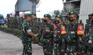 Pangdam II/Swj Sambut Kepulangan 450 Personel Satgas Pamtas RI-Malaysia Yonif 144/JY