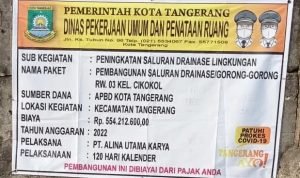 Proyek Drainase Dinas PUPR Kota Tangerang Diduga Dikerjakan Asal Jadi