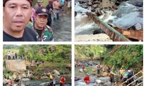Pemerintah Desa Situmulya Bersama Masyarakat Setempat Bangun Jembatan Darurat