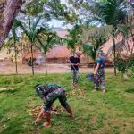 Anggota Satgas TMMD Ternyata Juga Rajin Bantu Orang Tua Asuh Bersihkan Pekarangan Rumah