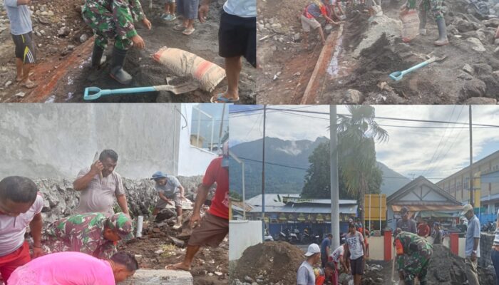 Babinsa Jambula Bersama Polsek Pulau dan Masyarakat Karya Bakti Bangun Jalan