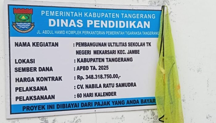 Diduga Tak Sesuai Spesifikasi, Proyek TK Negeri Mekarsari Tangerang Disorot Publik