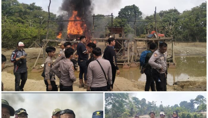 Kapolres Bungo Pimpin Operasi Besar, 27 Rakit Dompeng PETI Dimusnahkan di Lokasi