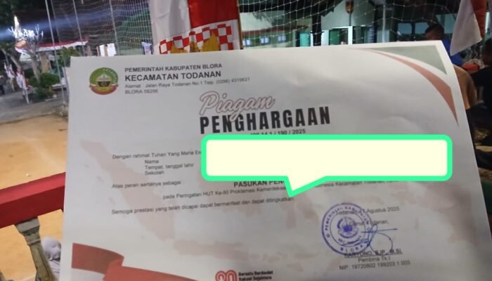 Paskibraka Todanan Hanya Terima Piagam Tipis, Pengabdian Terabaikan