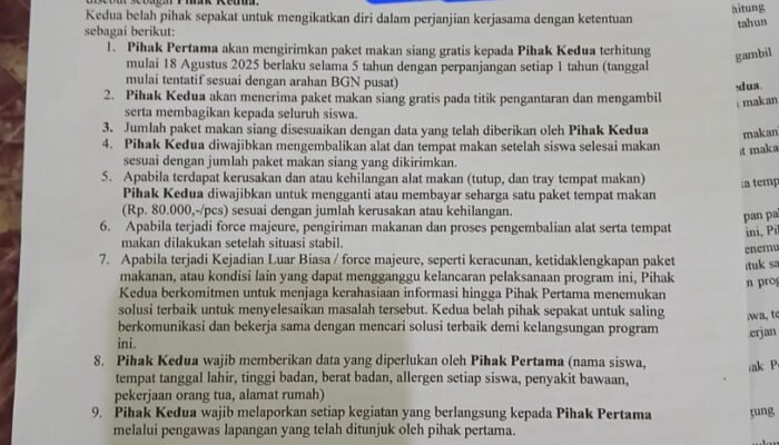Perjanjian MBG Dinilai Jebak Sekolah, Poin 5 dan 7 Jadi Bom Waktu