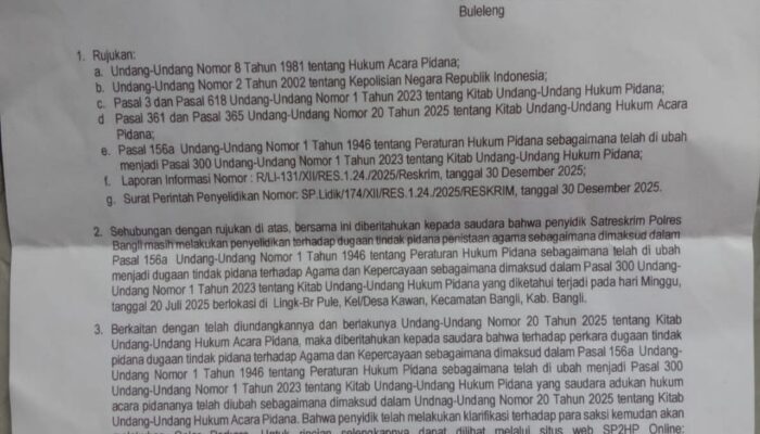 Terbitkan SP2HP Dugaan Penistaan Agama, Polres Bangli Akan Gelar Perkara