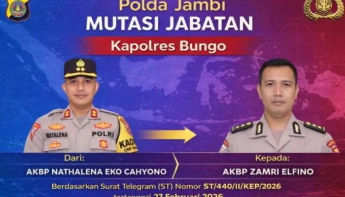 AKBP Natalena Eko Cahyono Kapolres Bungo Dimutasi, AKBP Zamri Elfino Resmi Pimpin Polres Bungo