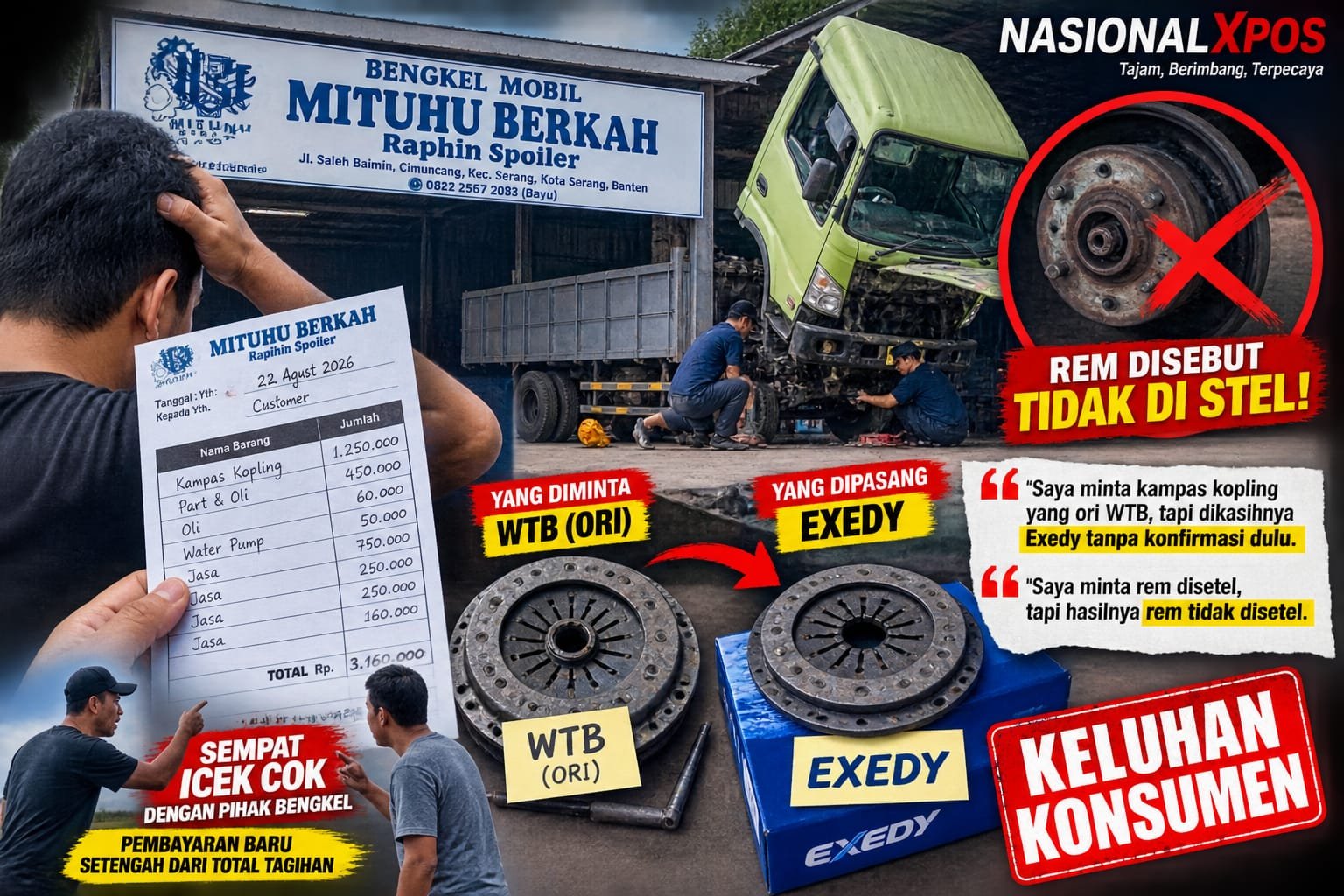 Kampas Kopling Tak Sesuai Pesanan, Rem Disebut Tak Disetel: Konsumen Keluhkan Pelayanan Bengkel Mituhu Berkah Serang 1 IMG 20260826 WA0115